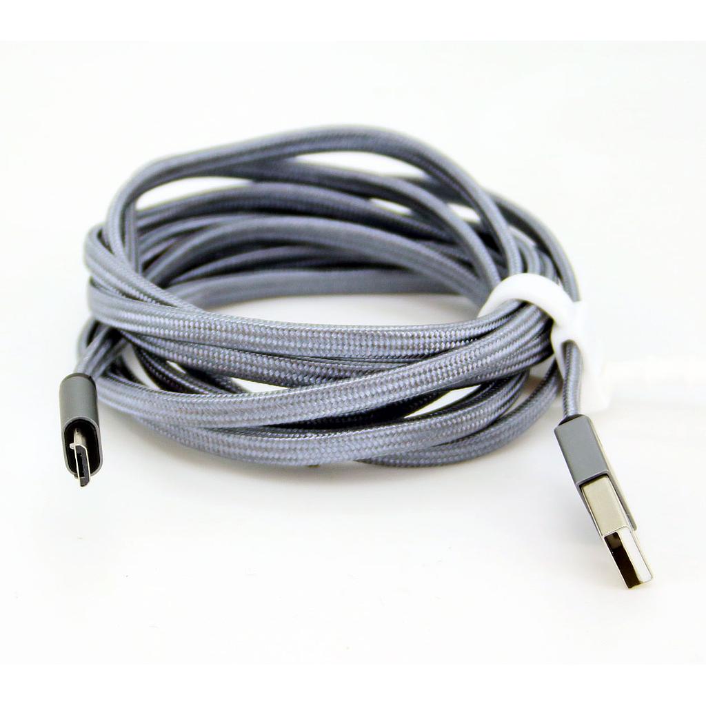 Micro USB to USB A braided cable 2m. Grey