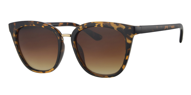 Dame solbrille blank gul leopard med deko bro samt graduered brune glas