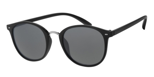 Mat sort solbrille med sølv bro samt sorte glas