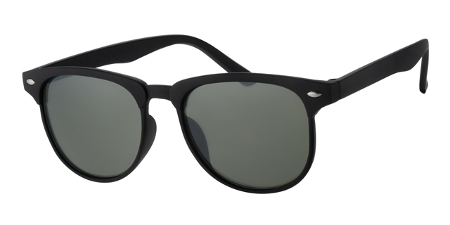 Matte black sunglasses with silver decoration and green lenses