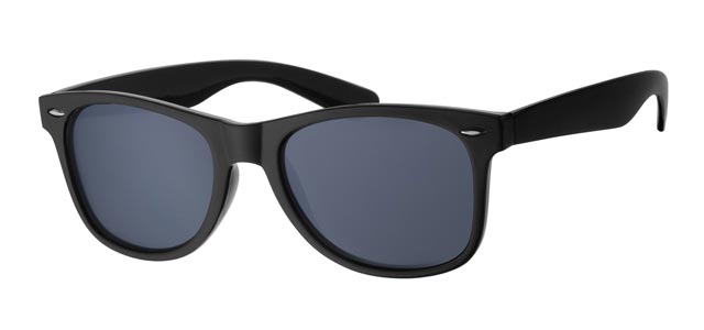 Matt black wayfarer model with silver decoration and black glasses