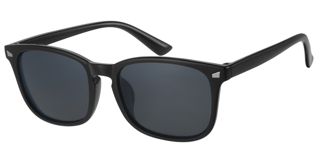 Sort solbrille med sorte glas og sølv dekoration