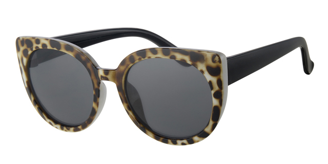 Børne Solbrille hvid med tiger print og sorte stænger, sorte glas