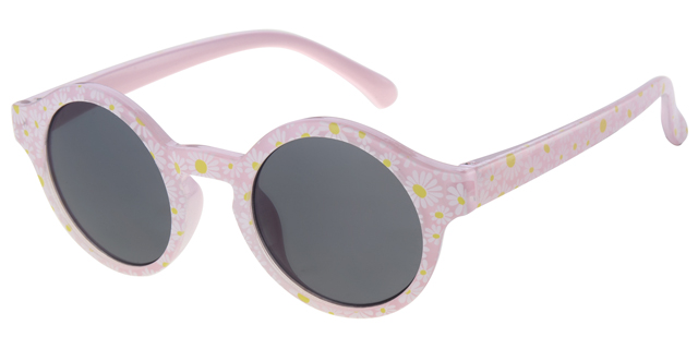 Børne Solbrille pink med blomster print og sorte glas