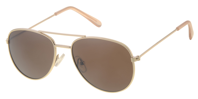 Børne Solbrille Aviator guld stel med biege hockey ender samt brune glas