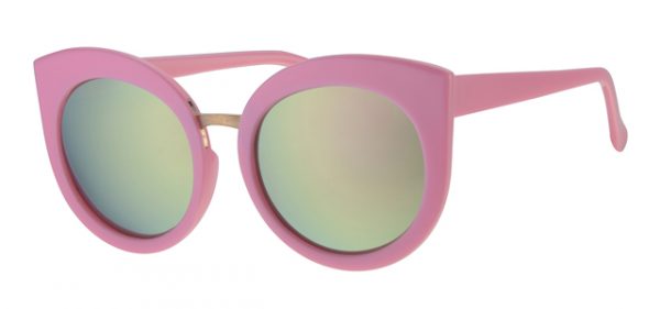 Childrens sunglass  pink, gold nose bridge, smoke solid, pink revo Lenses