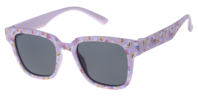 Childrens sunglass lilac, unicorn paper transfer, smoke solid lenses