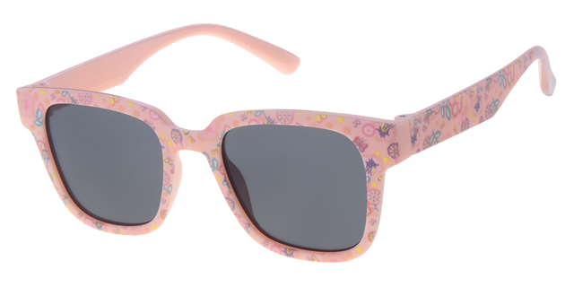 Childrens sunglass light pink, flower paper transfer, smoke solid lenses