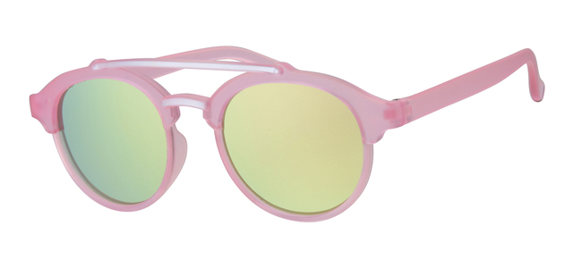 Childrens sunglass rubber touch, transparent pink, silver painting, smoke solid , pink revo lenses