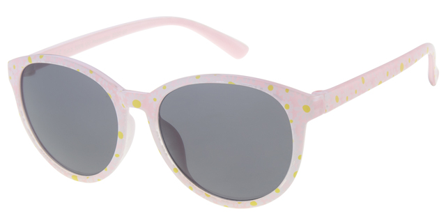 Childrens sunglass transparent light pink, daisy paper transfer and smoke solid lenses