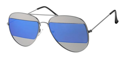 [404231-30132] Pilot glasses matte silver smoky glass with blue revo