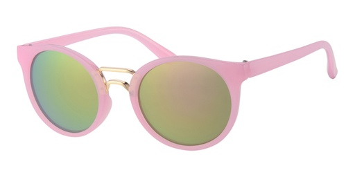 [505079-16012] Børne Solbrille lys pink med guld bro i front sorte glas med pink spejl