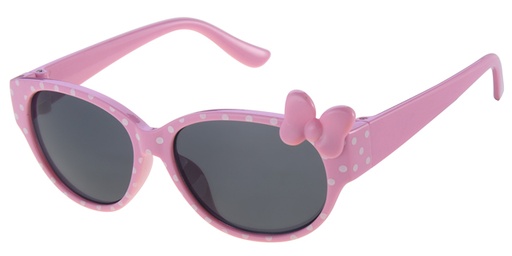 [505094-16021] Childrens sunglass pink with white dots, pink bow tie, solid smoke lenses