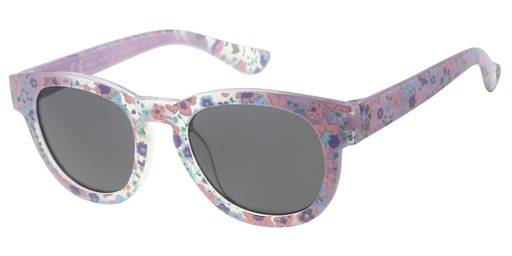 [505122-26025] Børne Solbrille transperant lilla med blomster, sorte glas