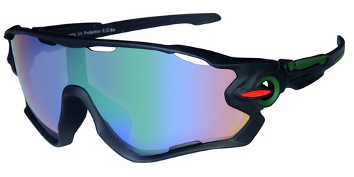 [450008-7044] Sport rubber touch frame black, poly carbonated decentered lens, real green revo