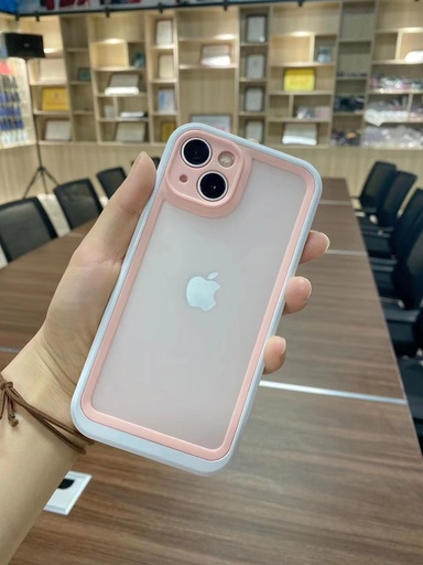 [816019] IPHONE 13 COVER SEMITRANSPERANT WITH PINK AND WHITE FRAME