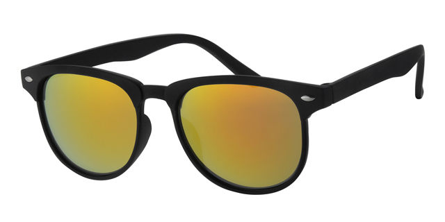 Sort Gummi unisex brille med sølv dekoration og  røgfarvet gul spejl effekt glas